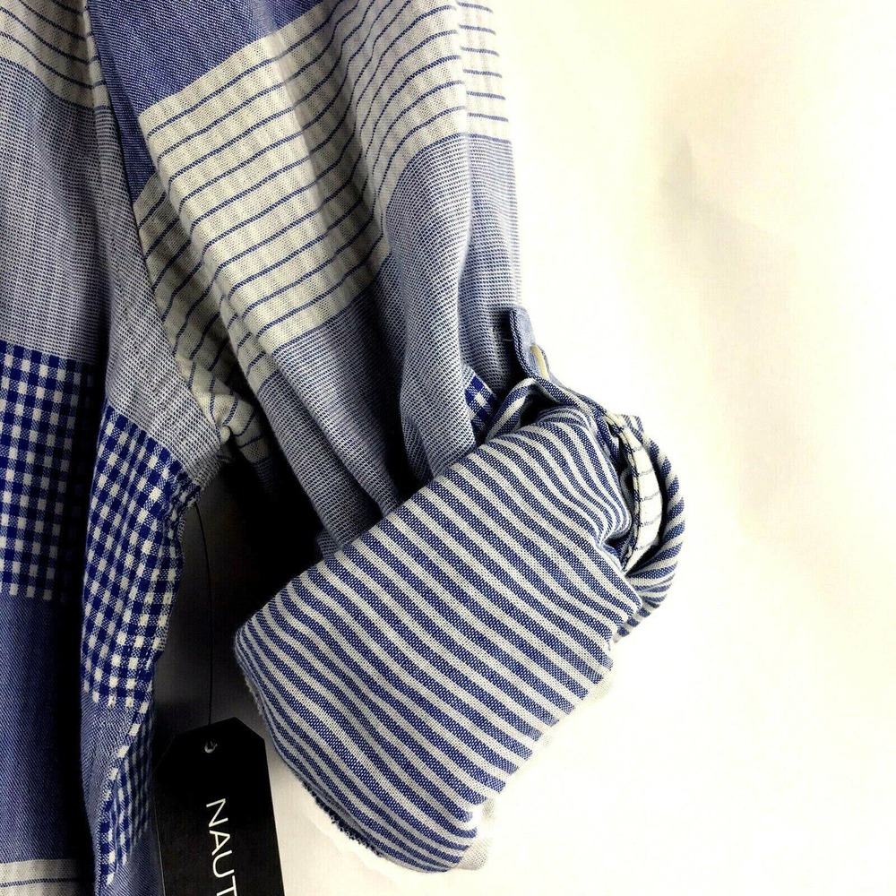 Nautica Mens XL Metropolis Slim Fit Button Down Patchwork-look Shirt French Blue - Picture 5 of 6